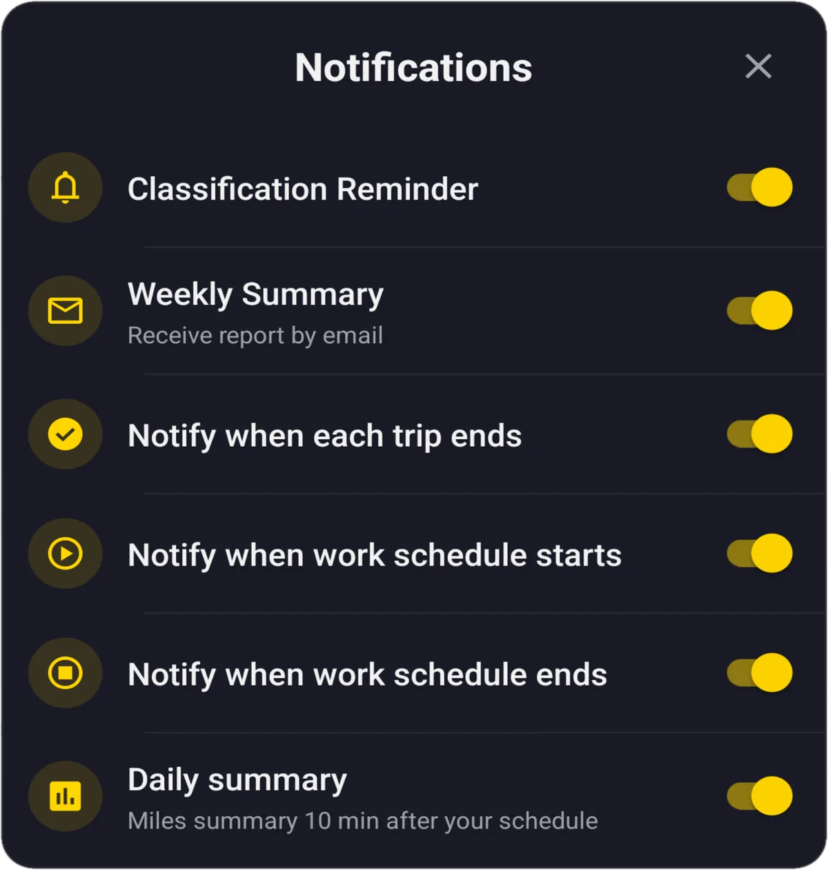 Millaje personalized notifications screen