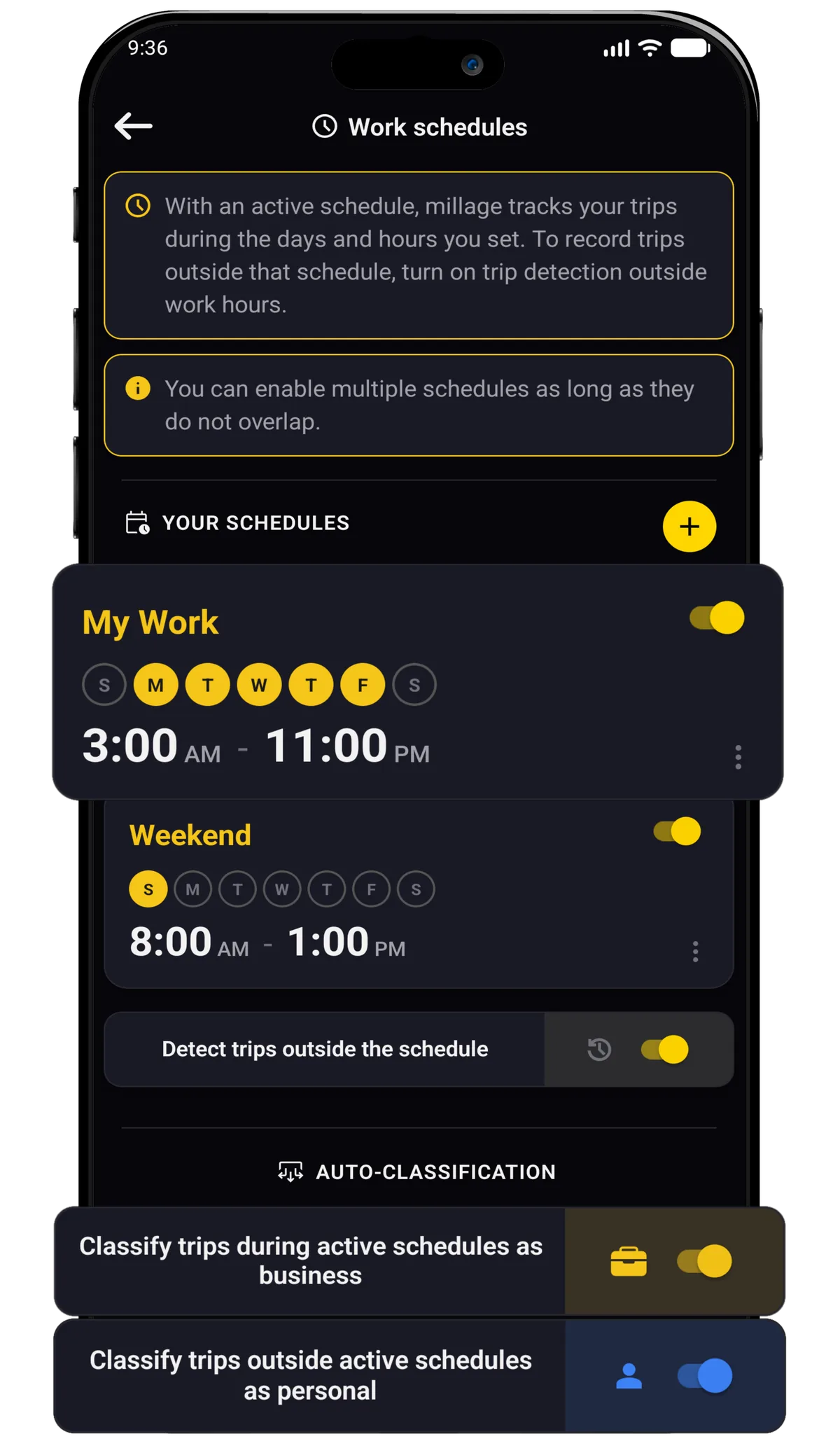 Millaje work schedule screen